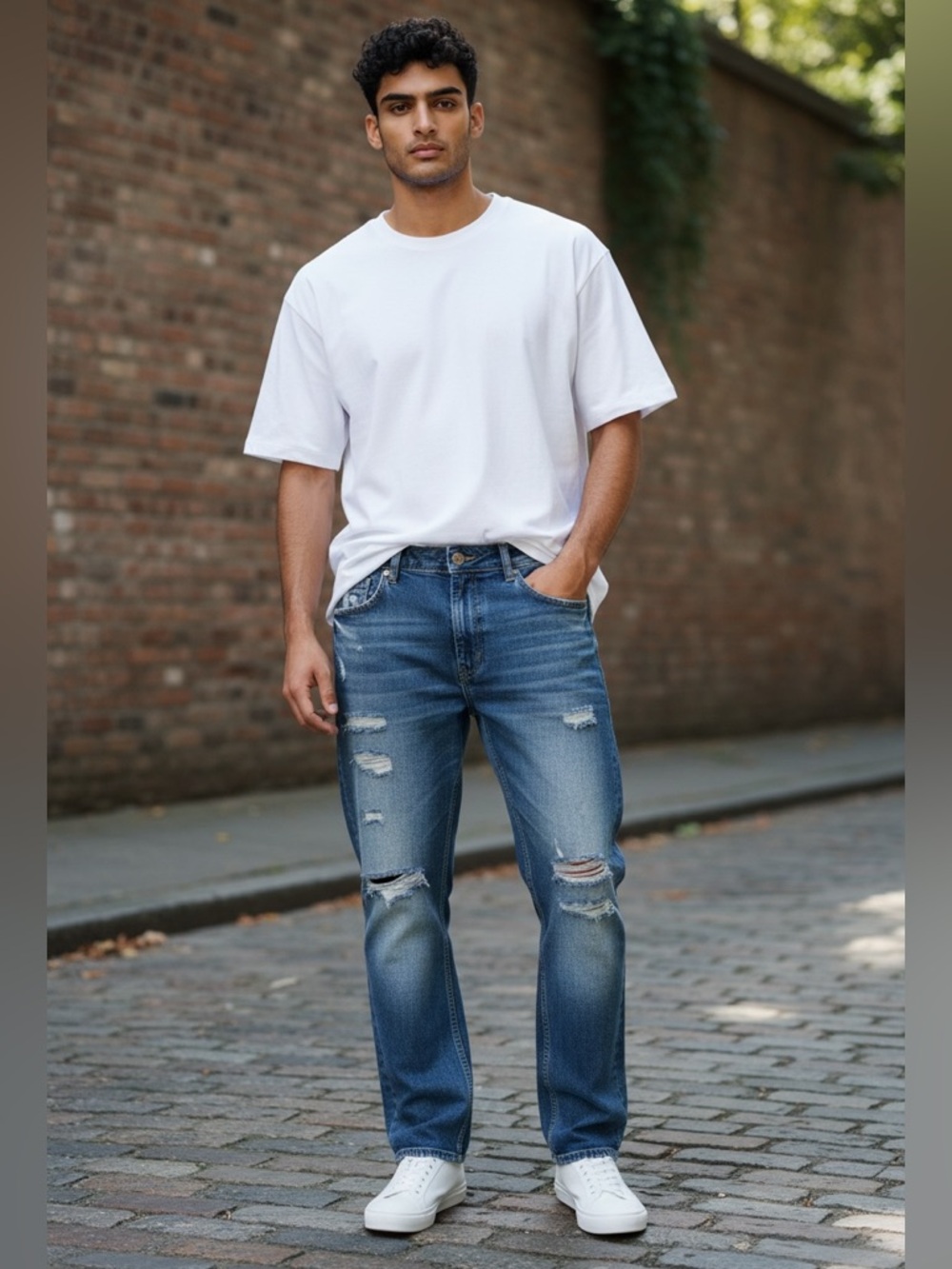 CRAIG JORDAN #JE6589 Straight Fit Distressed Jeans W32 L32 Medium Wash GUC